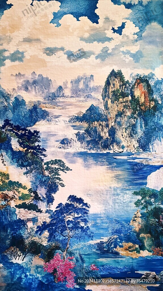 迎客松油画