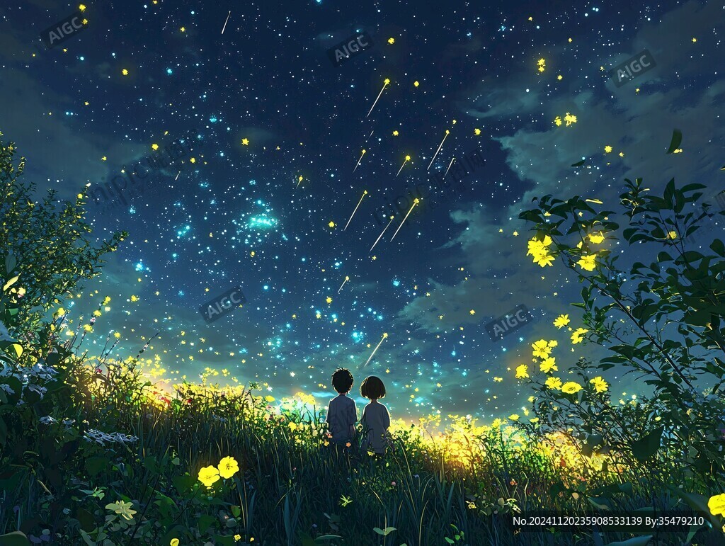情侣看流星雨