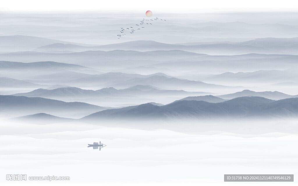远山近水水墨风景画