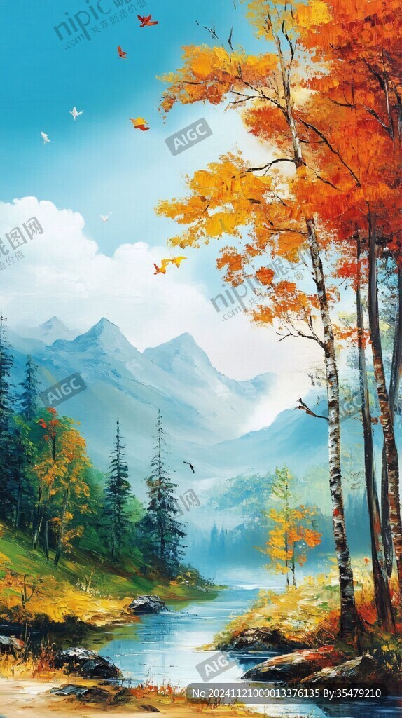 秋天美景秋天森林画