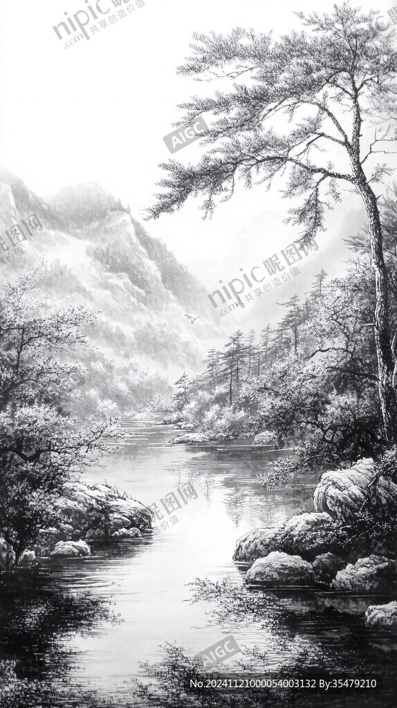 水墨数字画工笔山水