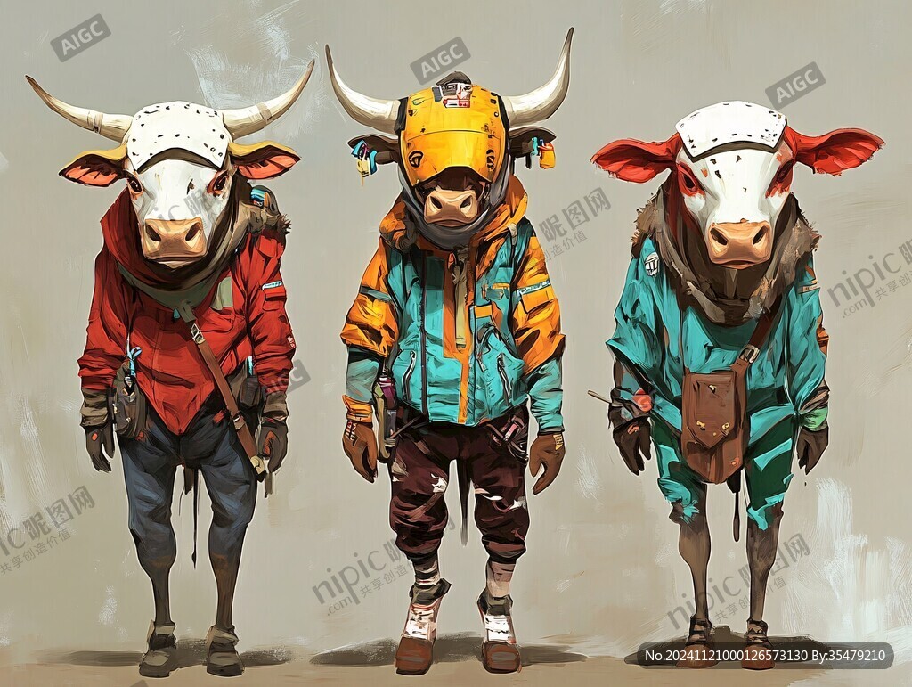 手绘嘻哈牛年插画