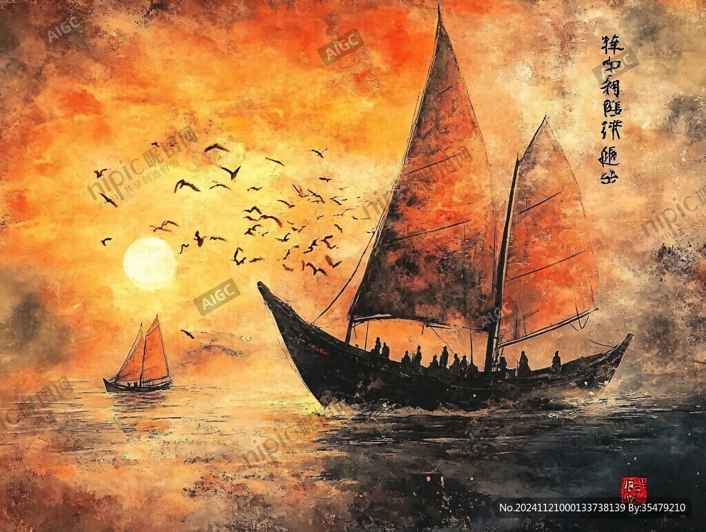 手绘红船海报