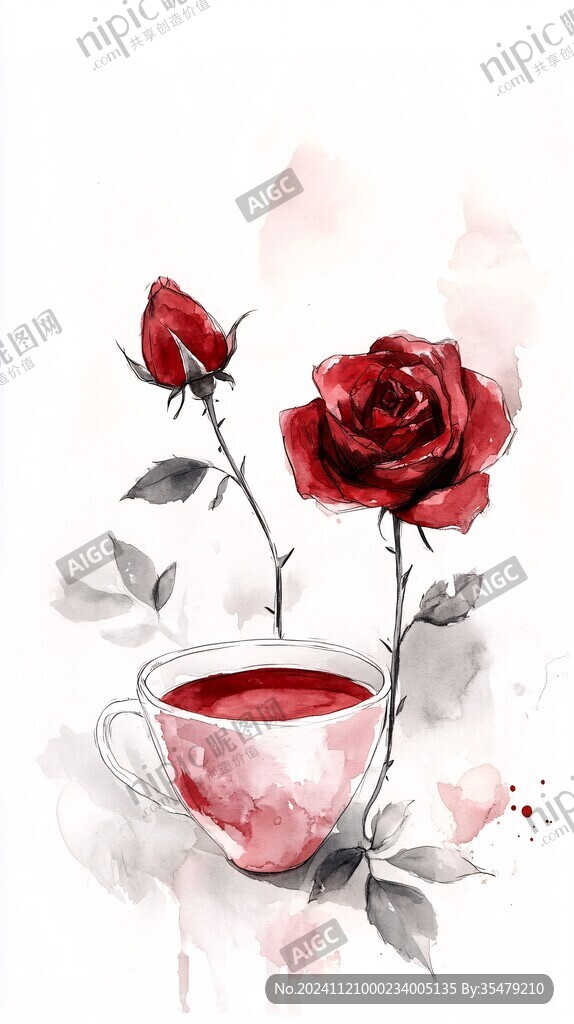 玫瑰花茶插画