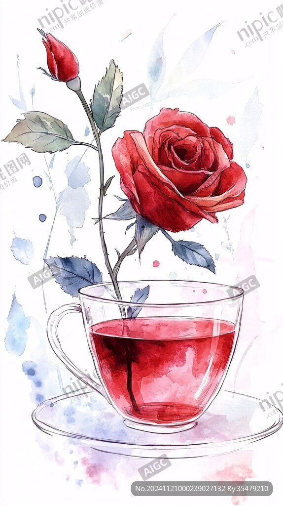 玫瑰花茶插画