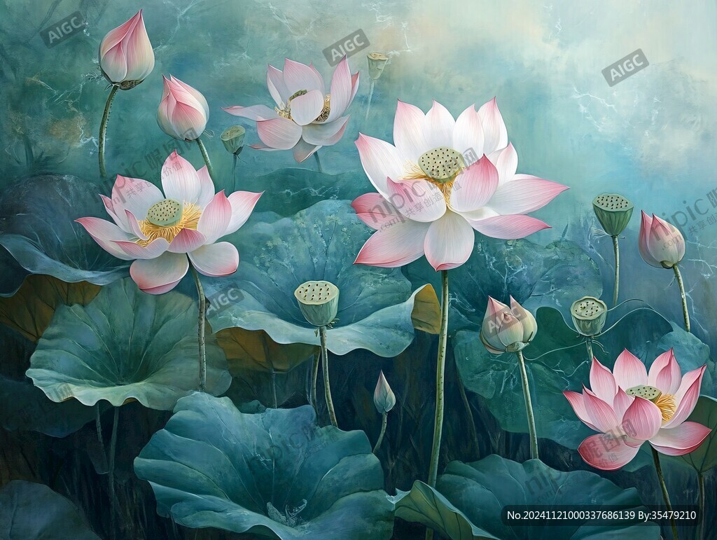 荷花油画效果