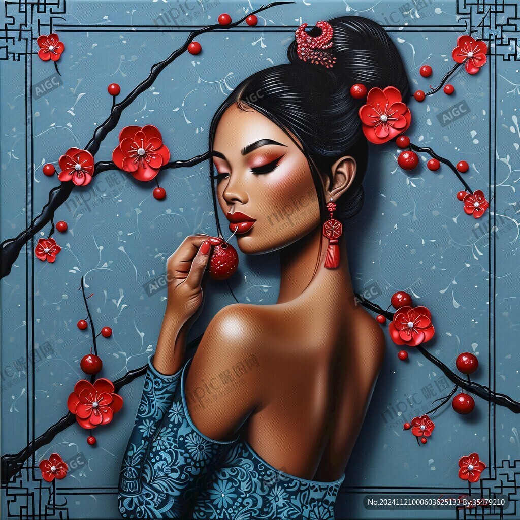 木棉花美女插画