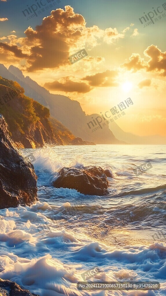 阳光夕阳太阳岩石岸边