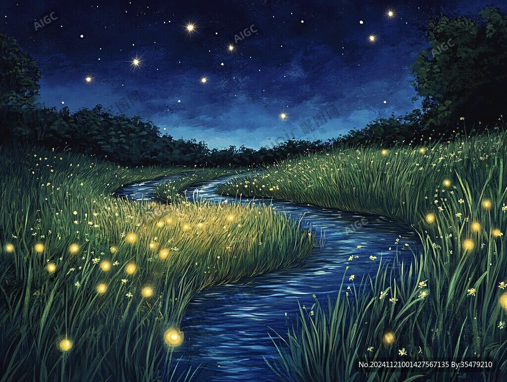 萤火虫夜晚挂画