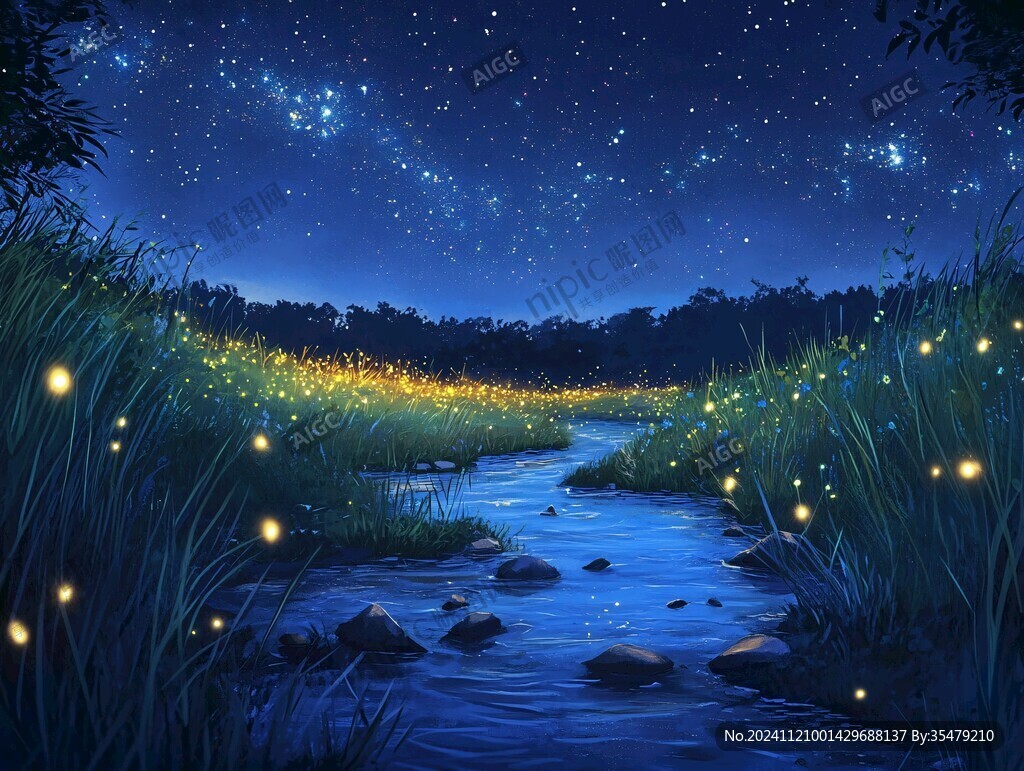 萤火虫之夜插画海报