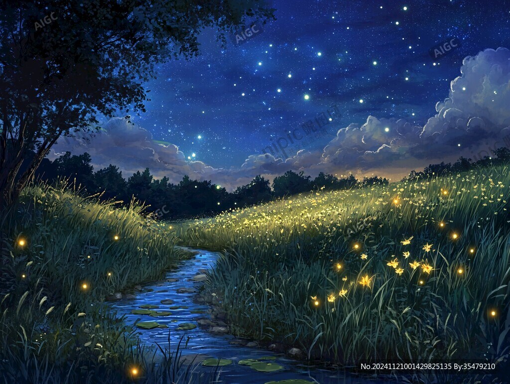 萤火虫夜晚挂画