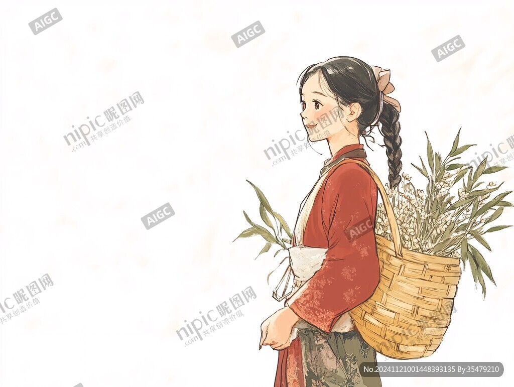 新茶农家女孩插画