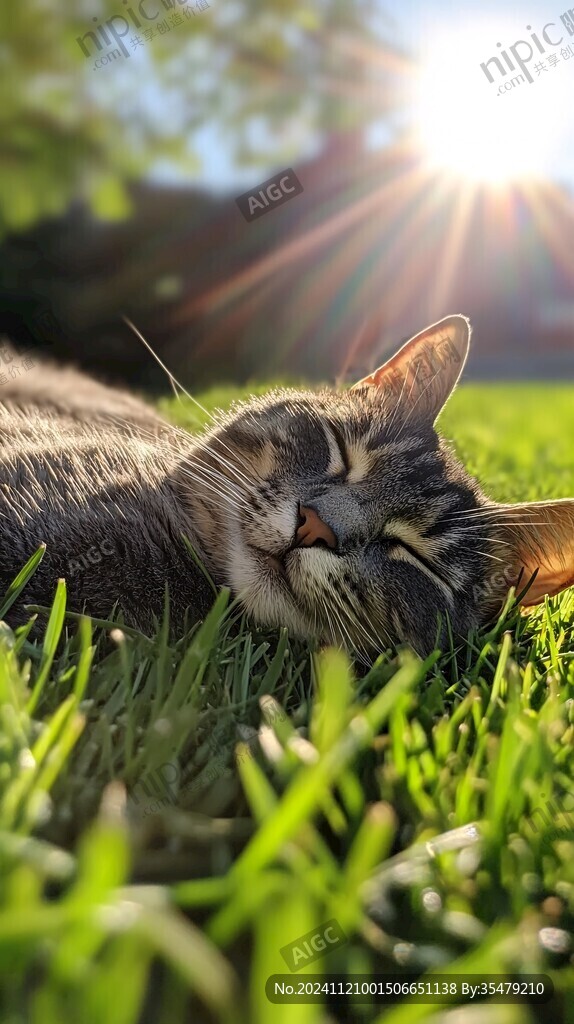 阳光下睡觉的猫