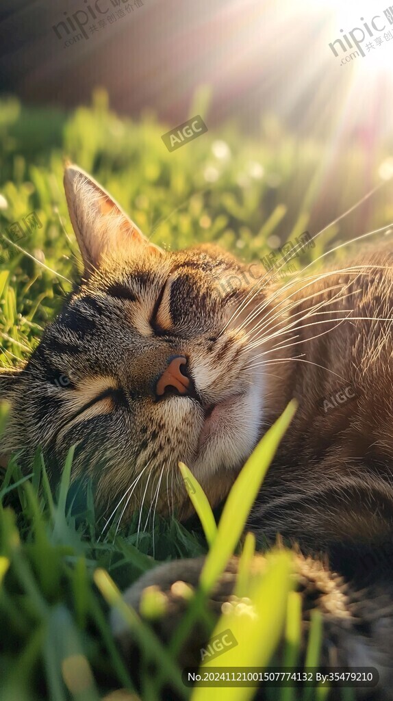 阳光下睡觉的猫
