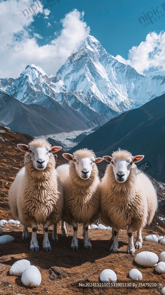 雪山脚下的羊群