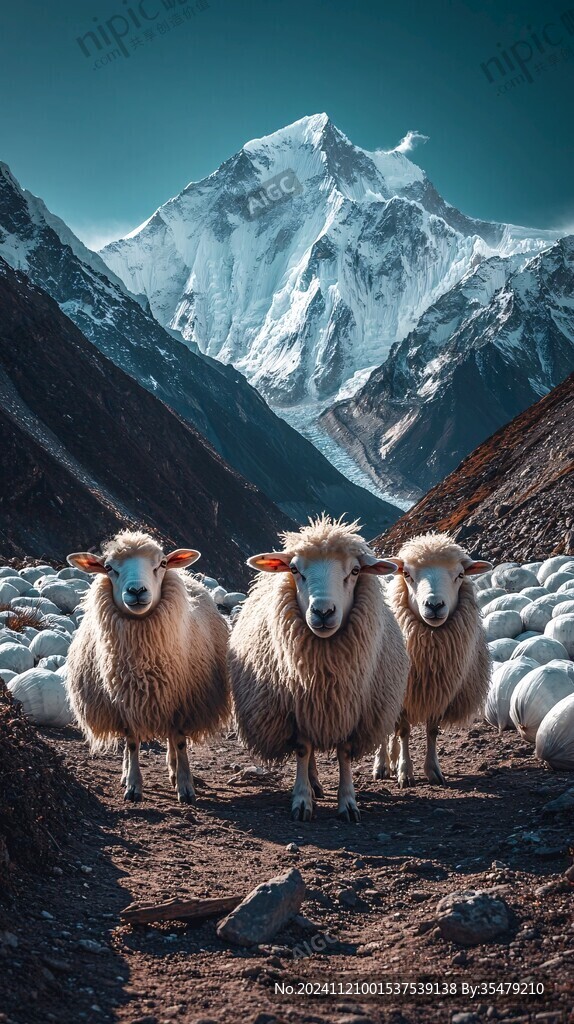雪山脚下的羊群