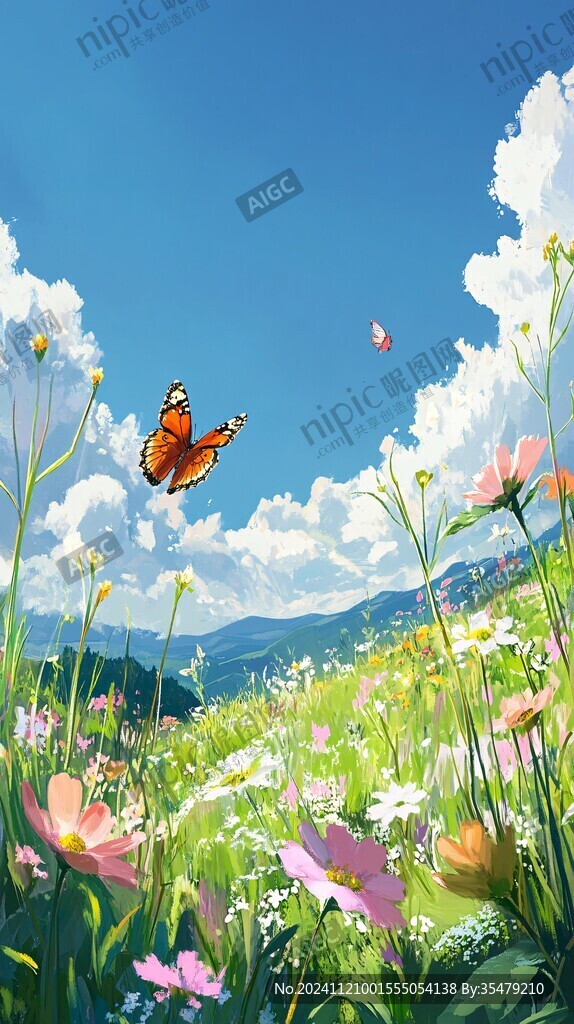 花丛与蝴蝶