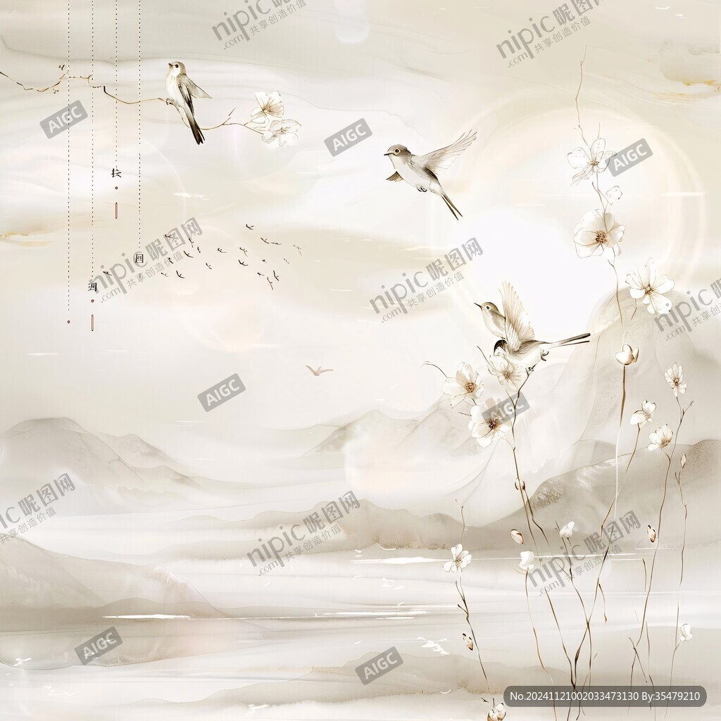 新中式工笔梦幻背景墙