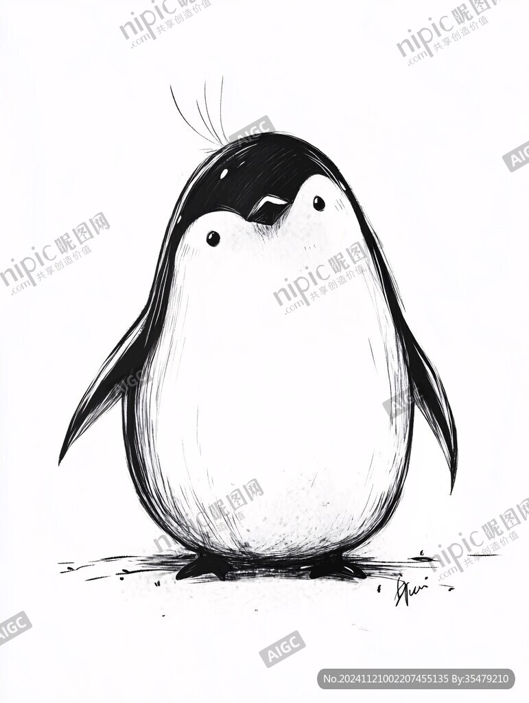 手绘企鹅插画