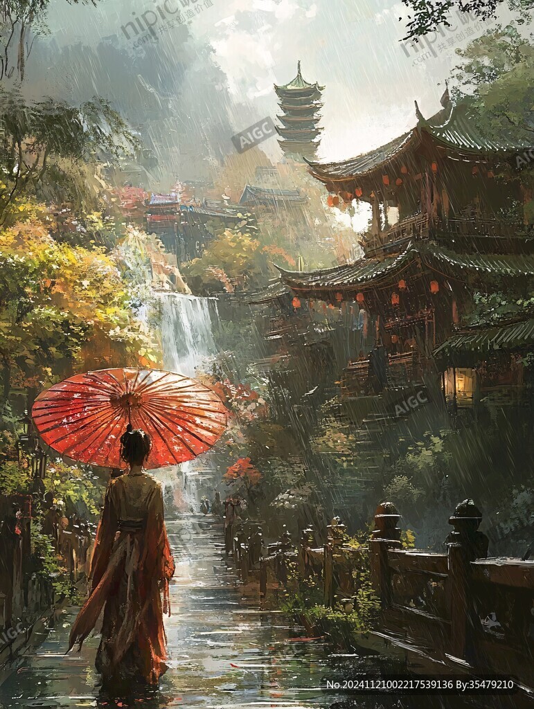 撑伞的古装背影