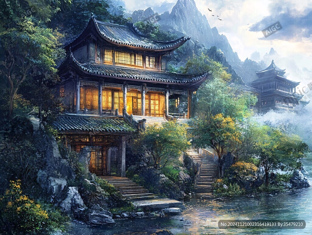 新中式楼阁皇宫山水