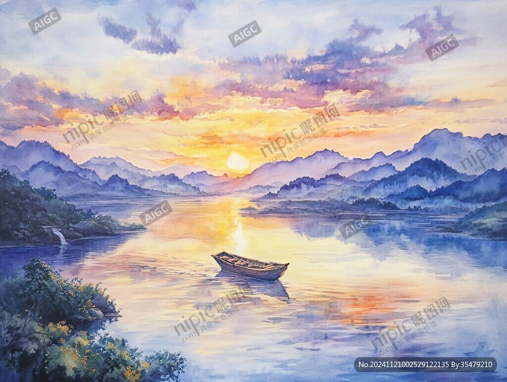 落日水粉画