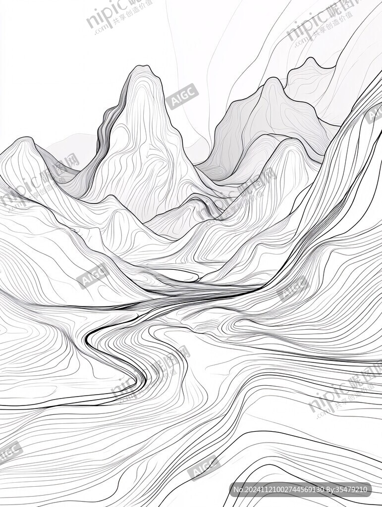 高端山水线包装插画