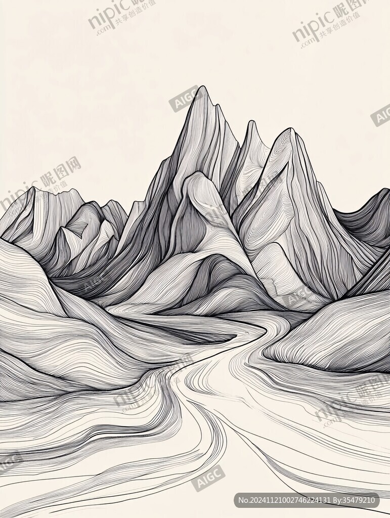 高端山水线包装插画