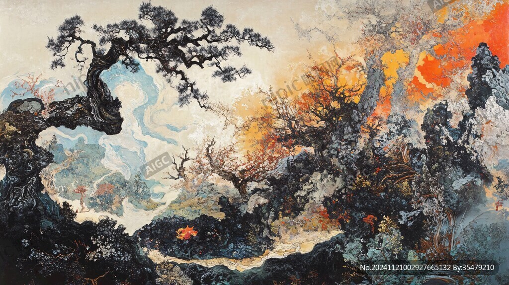 迎客松油画