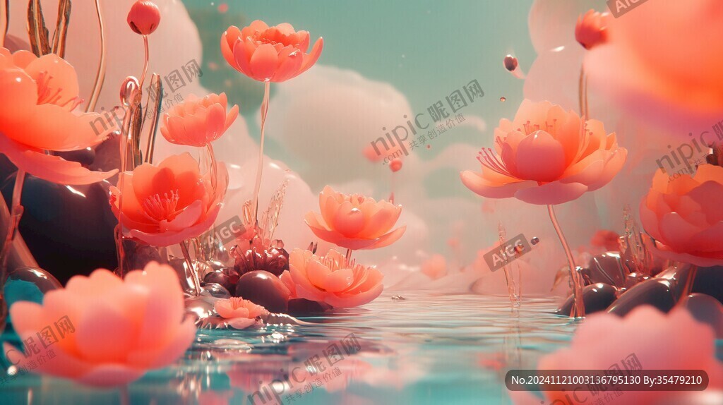 3d立体花卉荷花