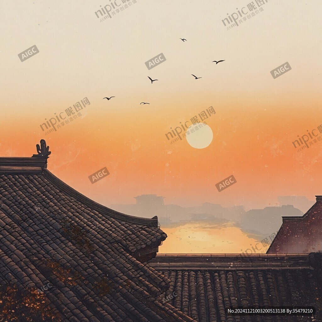 晚秋宫墙插画