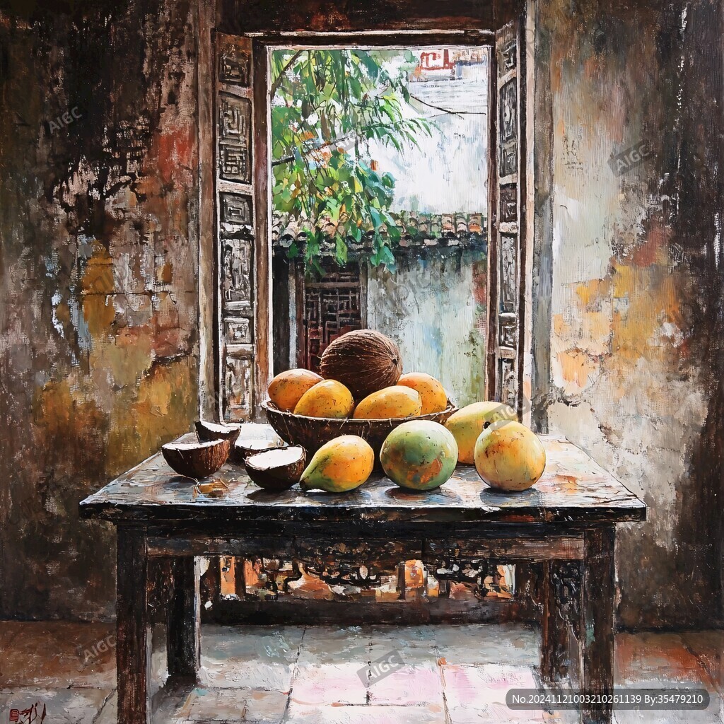 油画古街巷