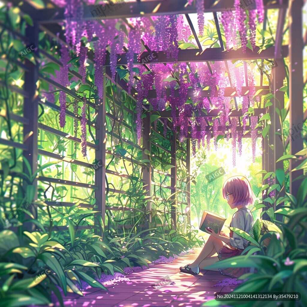 场景插画植物少女