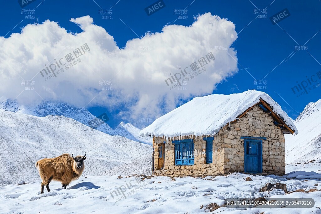 雪山茅草房
