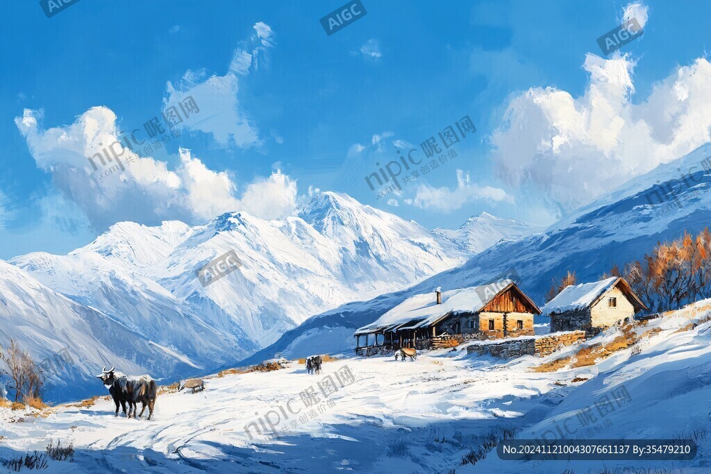 禾木风景插画