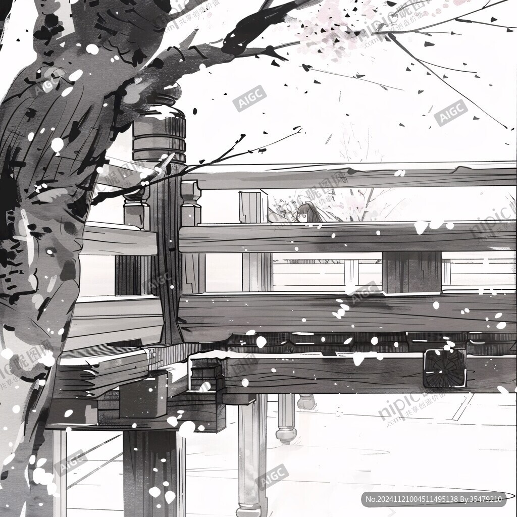 手绘阁楼皇宫梅花插画