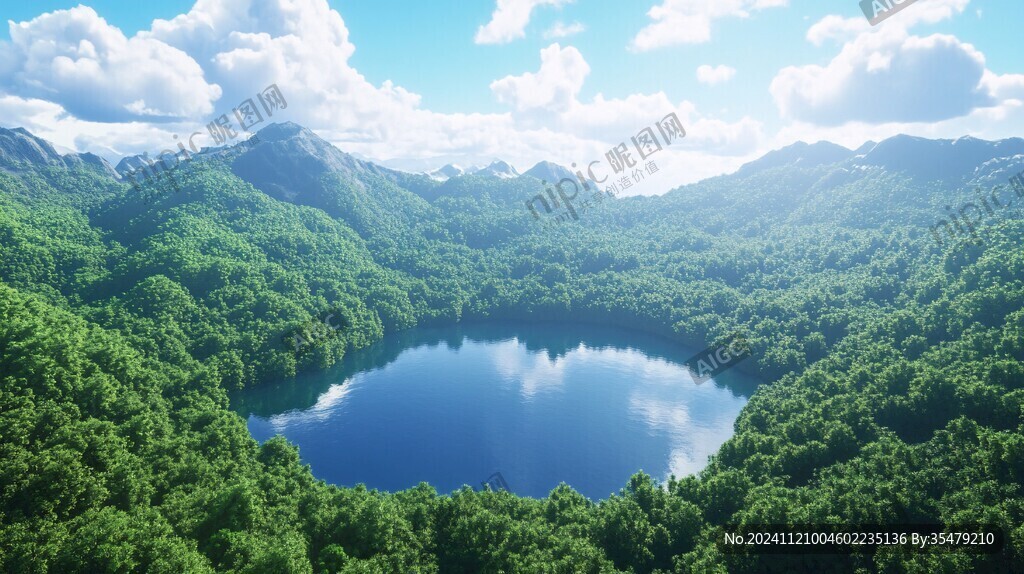 蓝天白云绿水山林背景