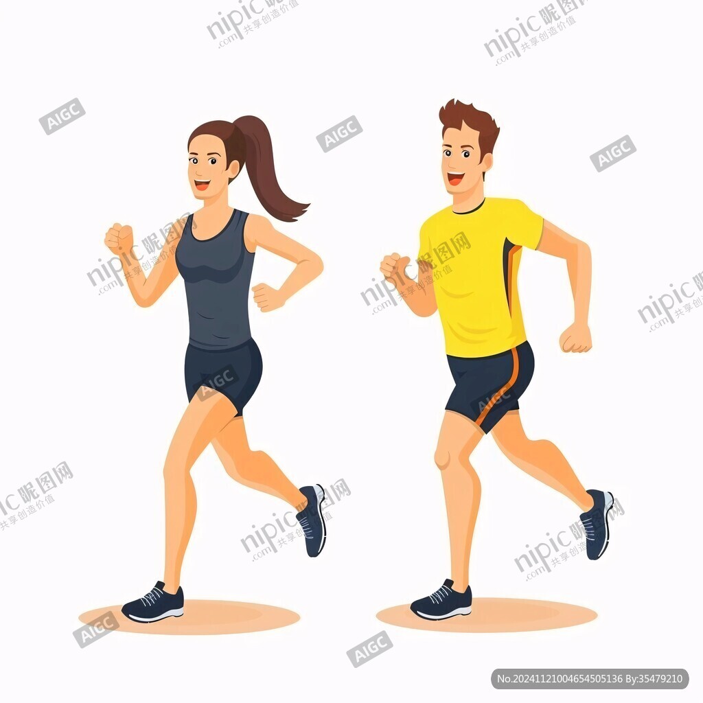 健身晨跑人物插画