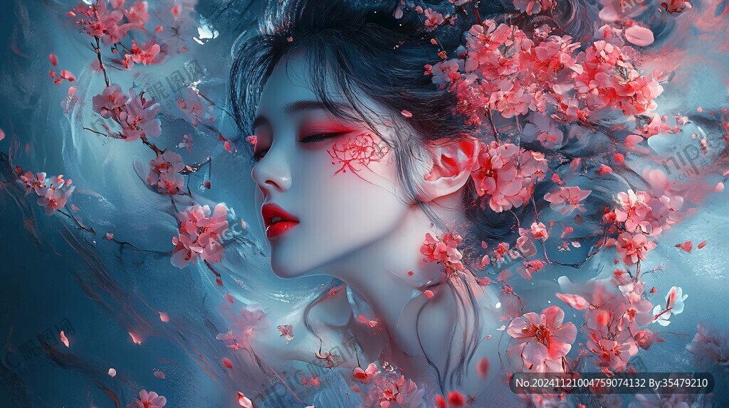 桃花美人插画