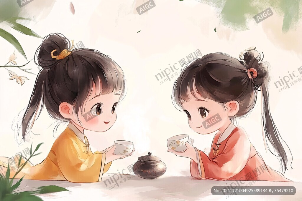喝茶插画