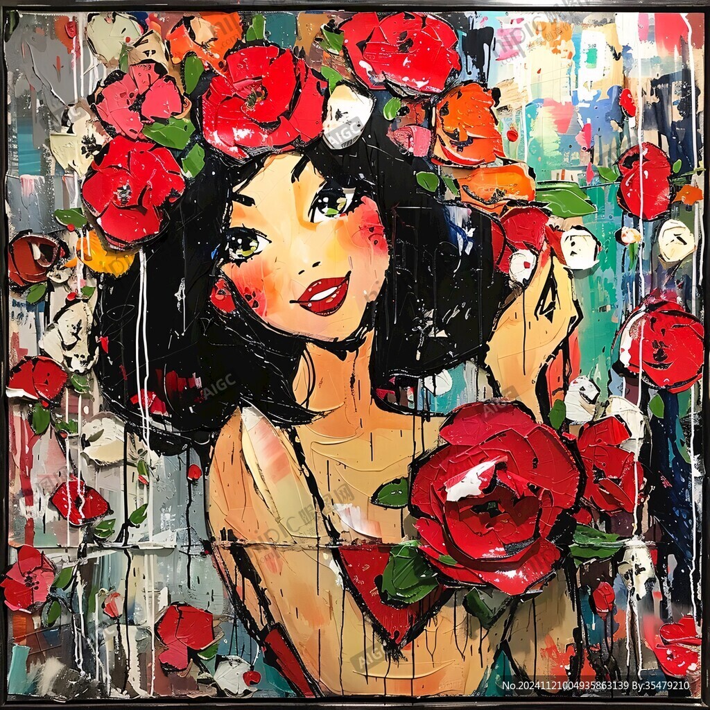 手绘艺术女人花挂画