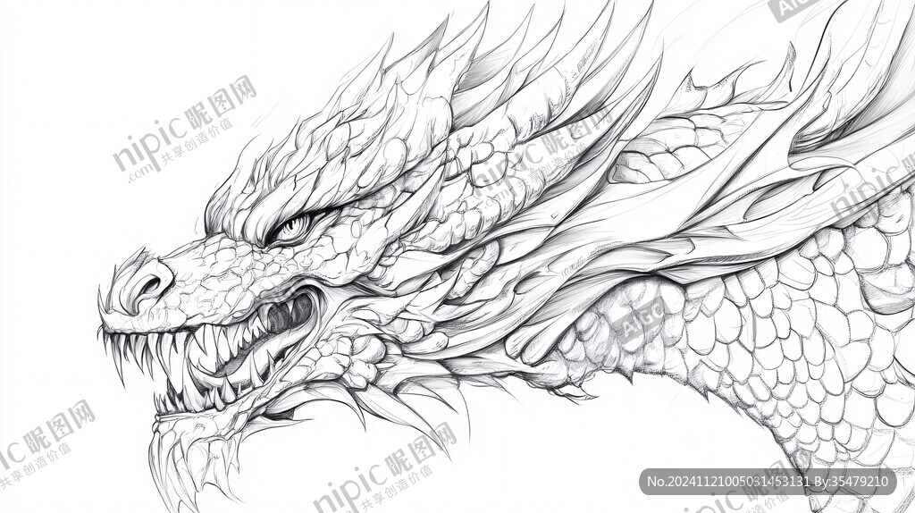 线描简约版龙抬头