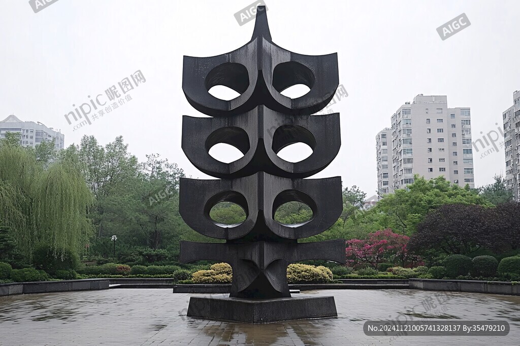 黑色金属树雕塑