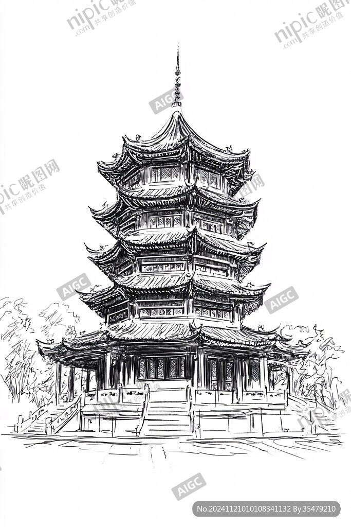 瑞云塔线稿