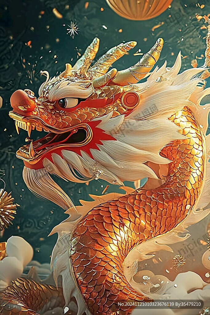 龙年烫金插画