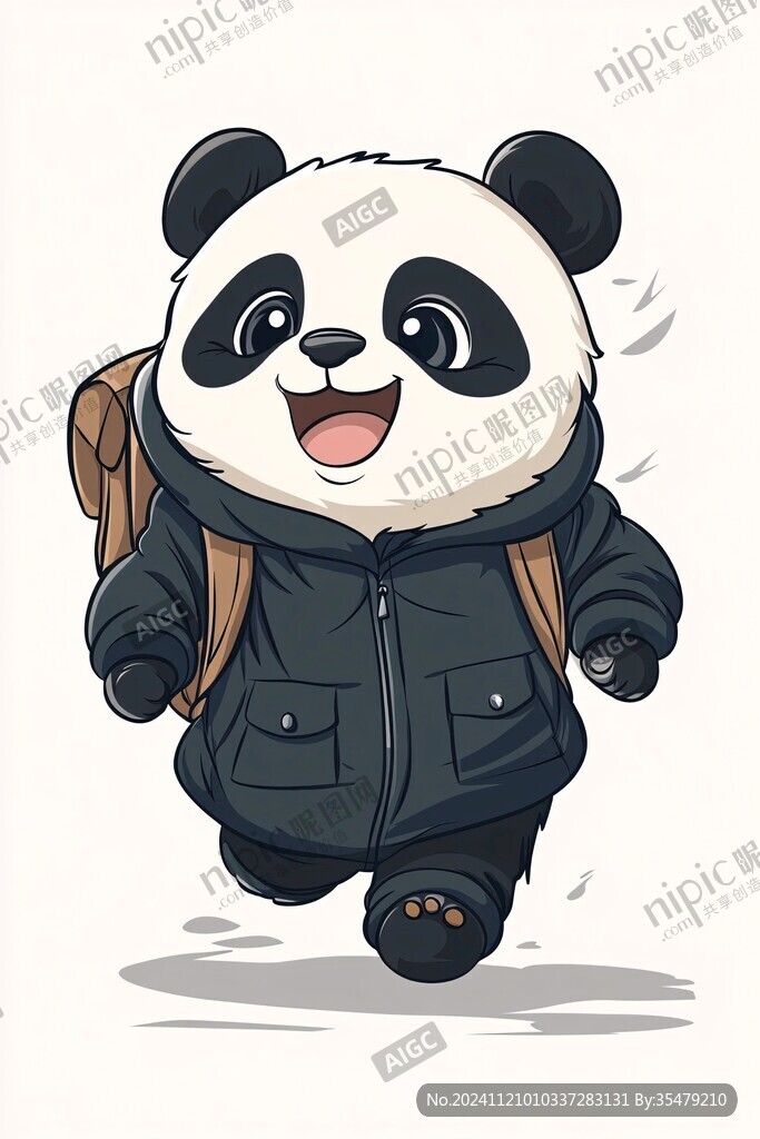 背着书包奔跑的小熊猫