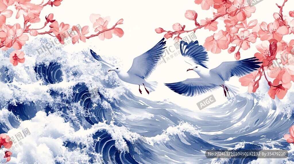 海浪花鸟