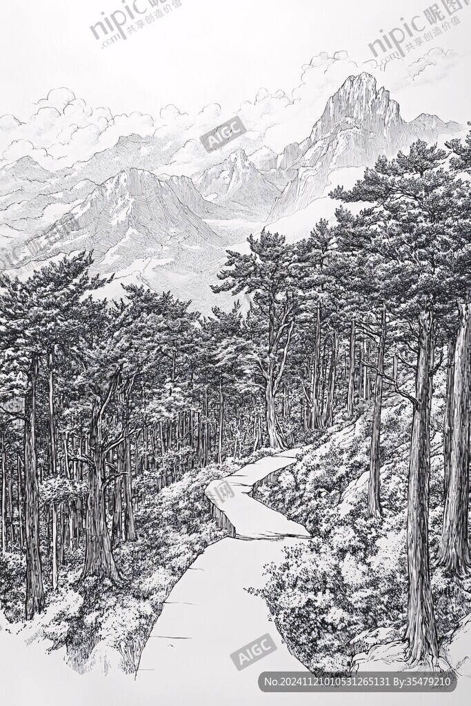 威虎山钢笔画