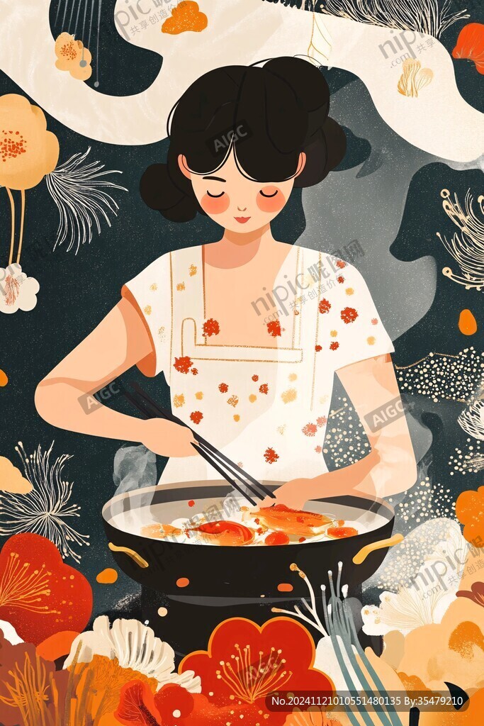 轻奢烹饪插画