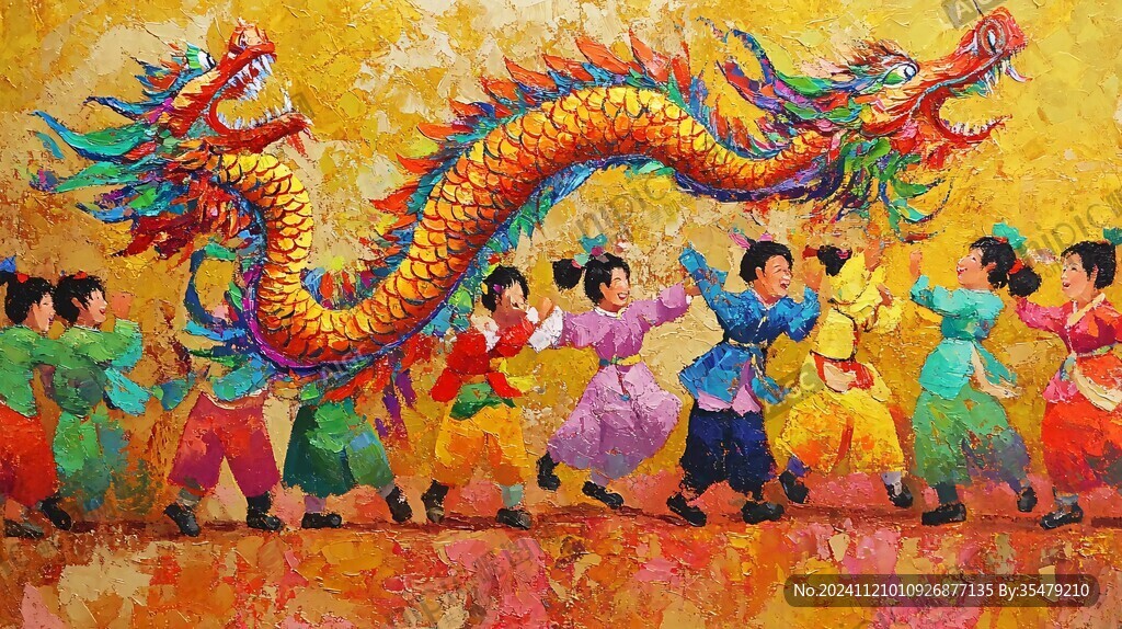舞龙油画